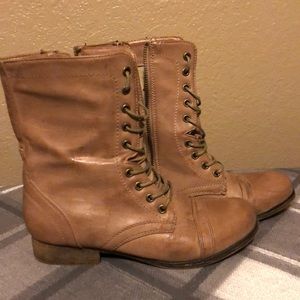 Camel lace up, side zip, boots